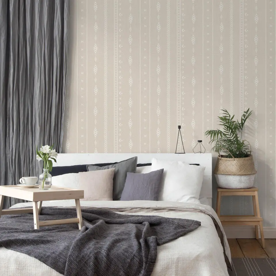 Sanders & Sanders behang etnisch motief beige en wit - 53 cm x 10 m