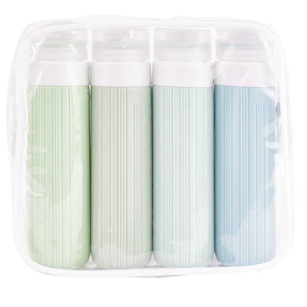 Flacon de voyage x4 silicone 90ml (2 modèles bleu ou rose)