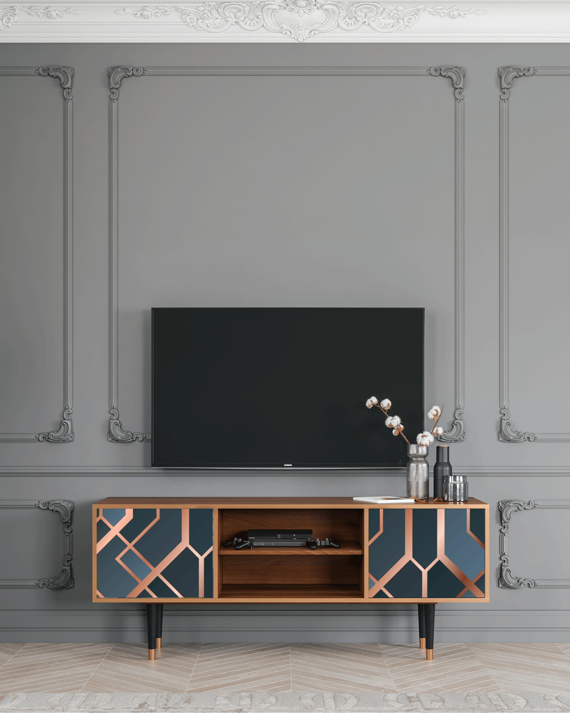 ASHY 1920' - Meuble TV  bleu-vert 2 portes L 170 cm