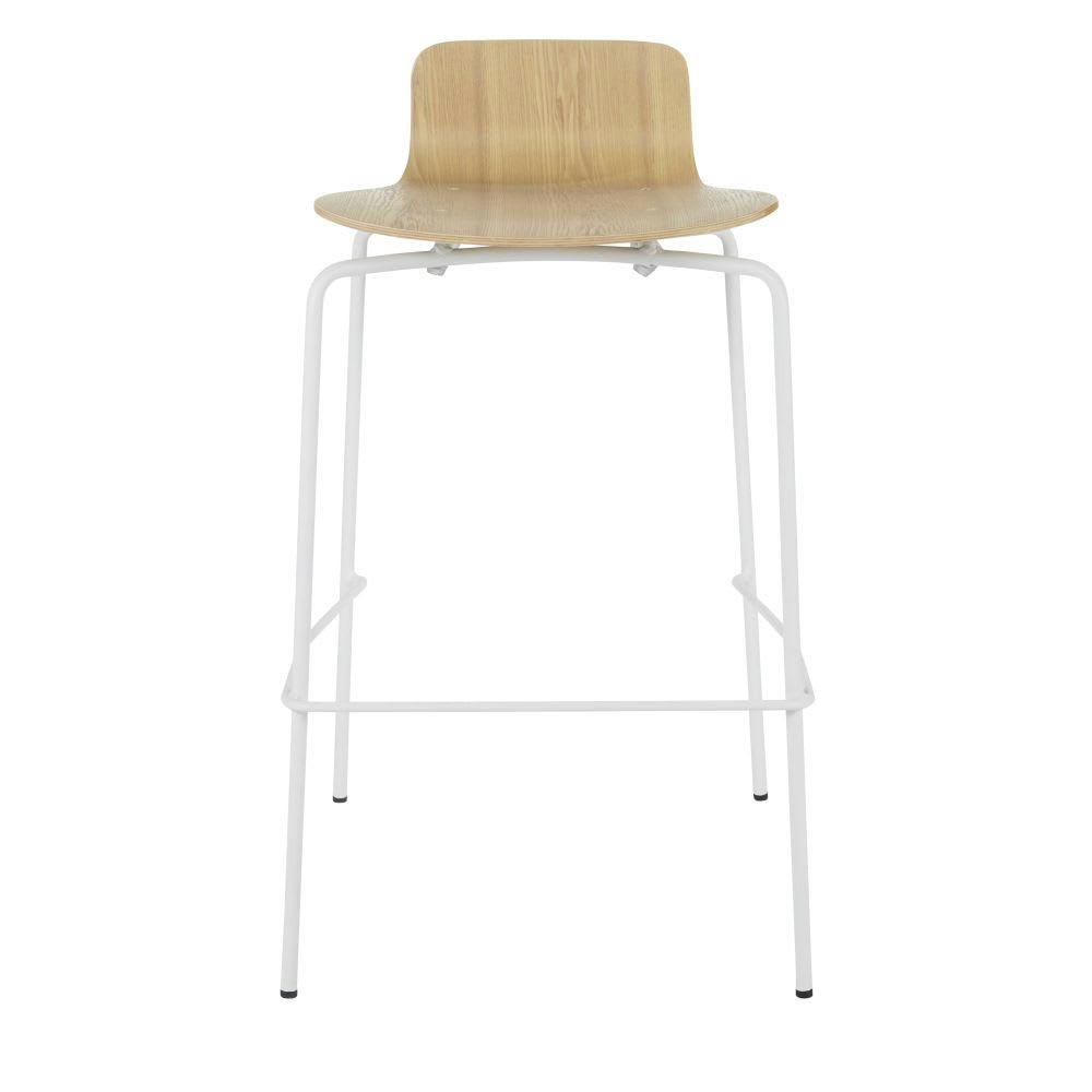 Quimby Business - Chaise de bar professionnelle blanche et imitation frêne