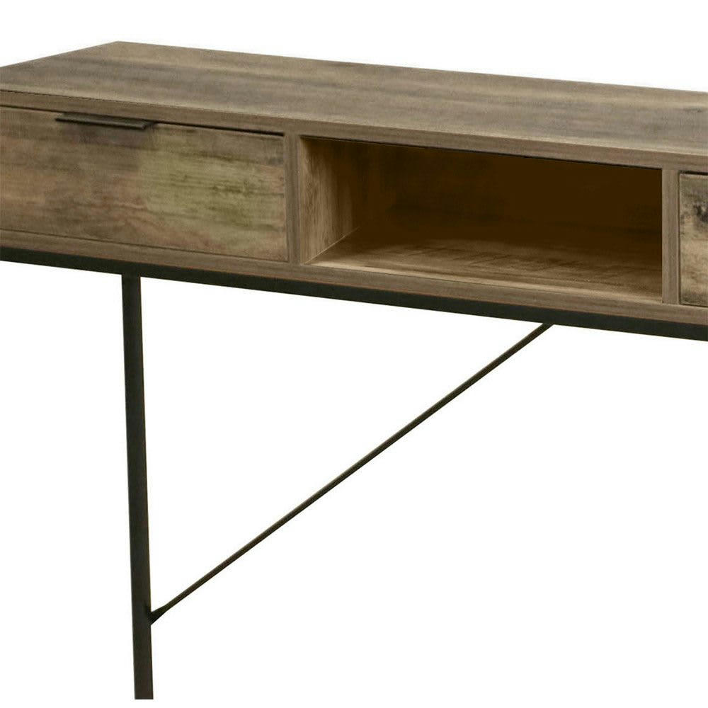 JOYA - Console d'entrée en métal noir et bois 2 tiroirs + 1 casier