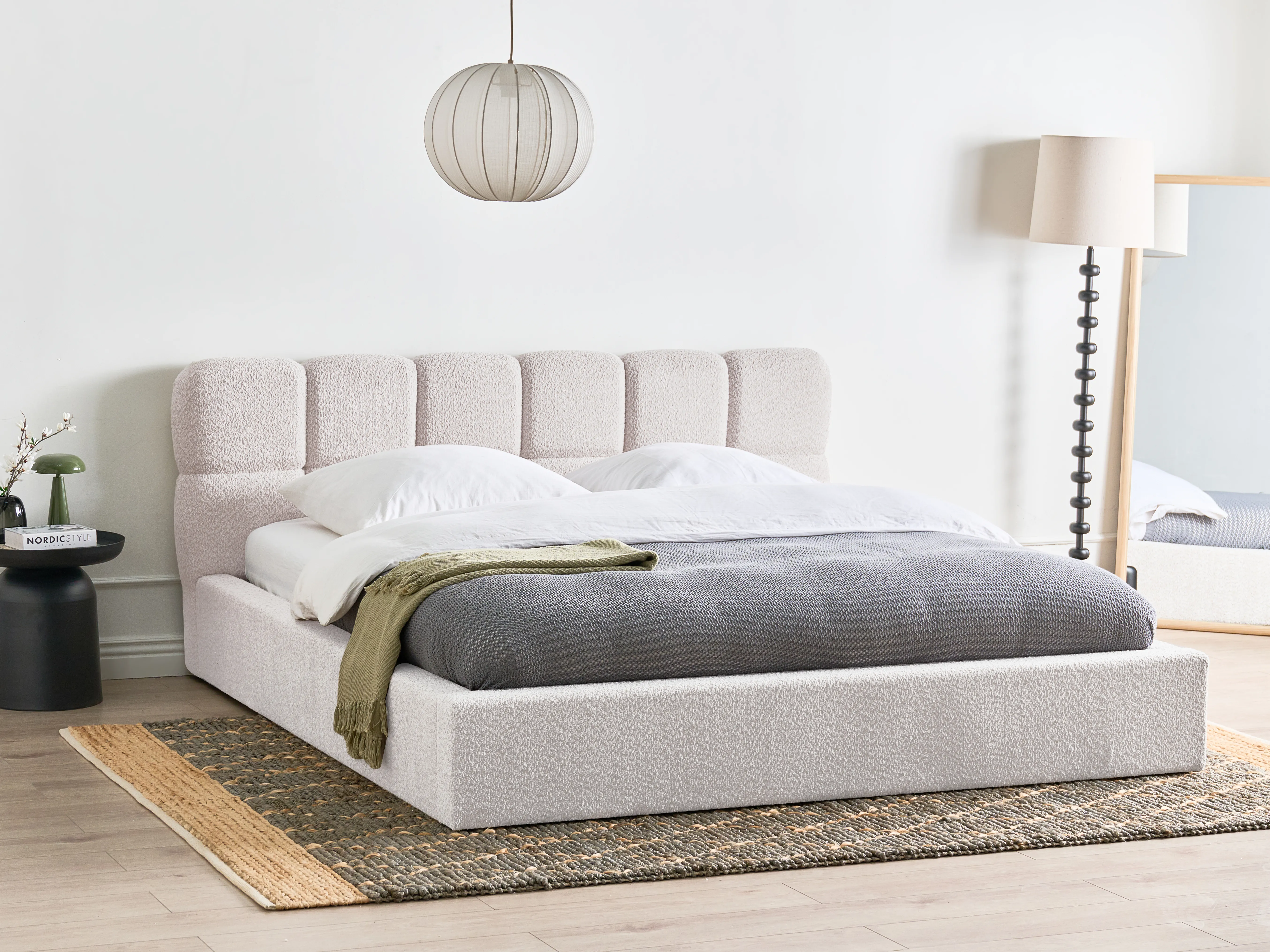 Ottoman Bed Boucle BASTON 180 x 200 cm (EU Super King) Light Beige
