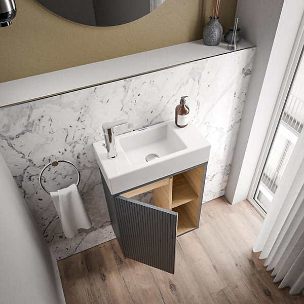 Meuble vasque Anthracite mat de salle de bain 55x24x59cm (LxPxH) 1 porte à gauche   2 cases rangement - BELDIVO