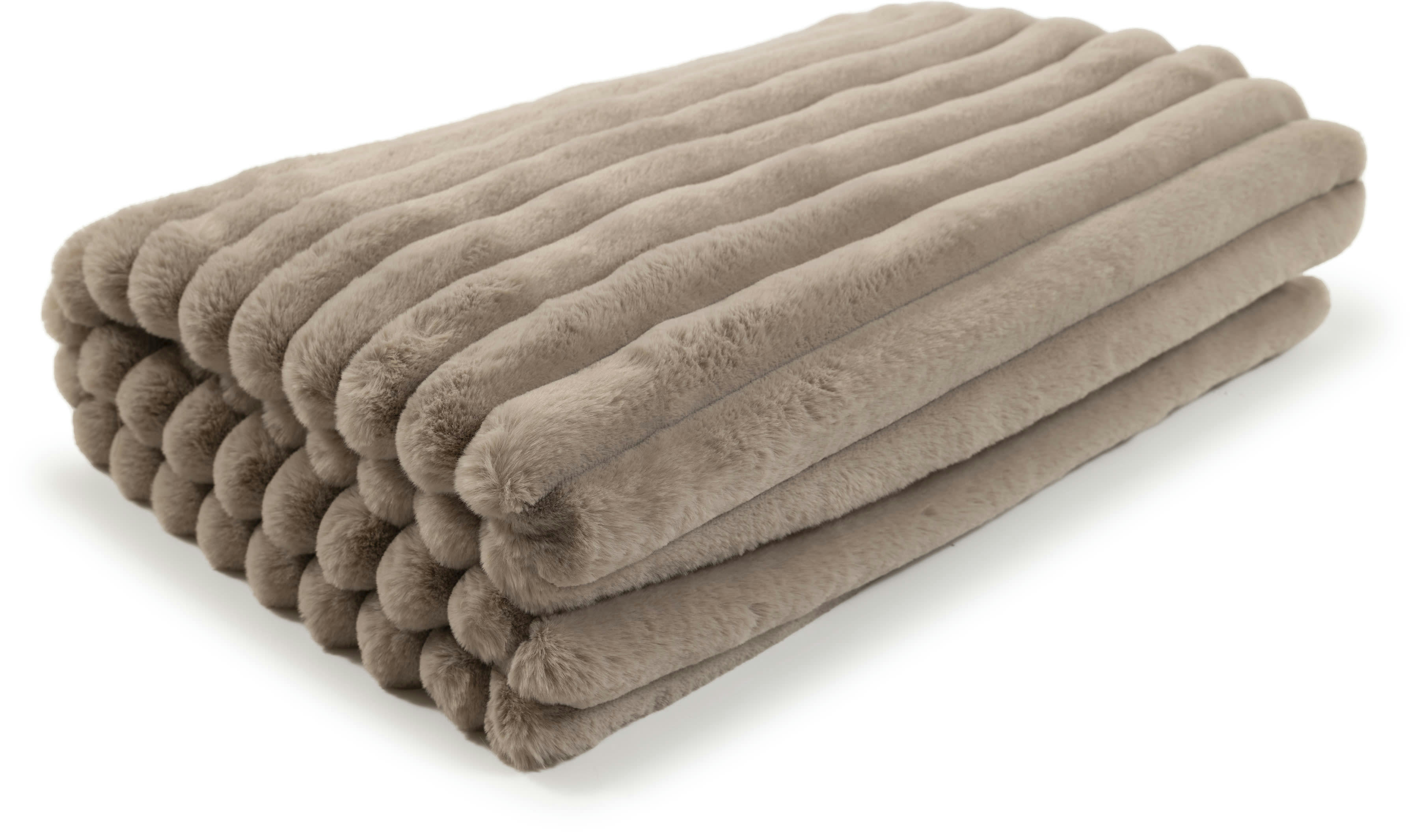 RAYA - Plaid velours cotelé moelleux imitation fourrure taupe - 140x200