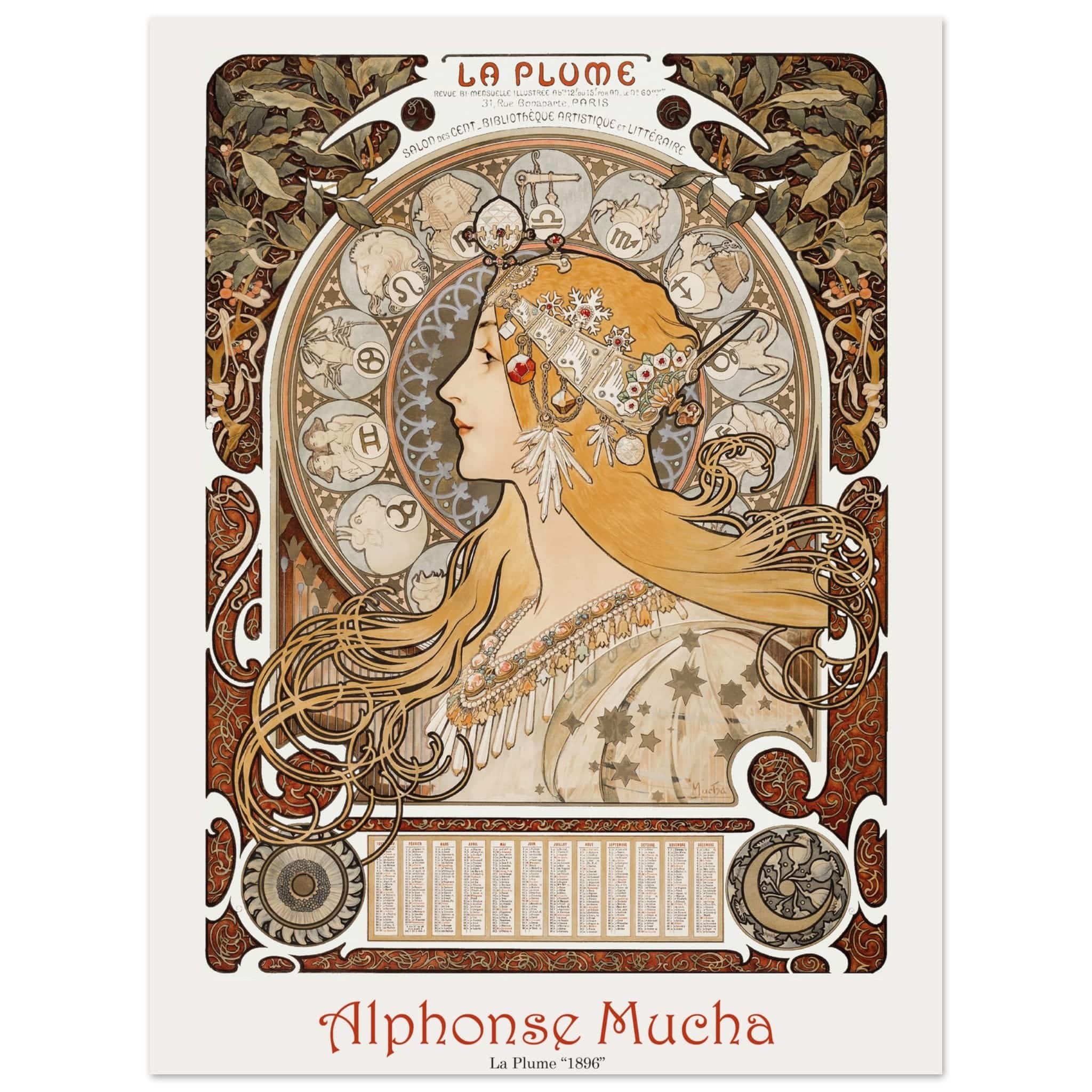 Artfulprints Poster Alphonse Mucha - La plume  - 30x40 cm - Bruin