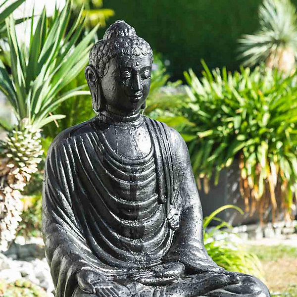 Fontaine de jardin bouddha assis 1 m 20 patiné noir