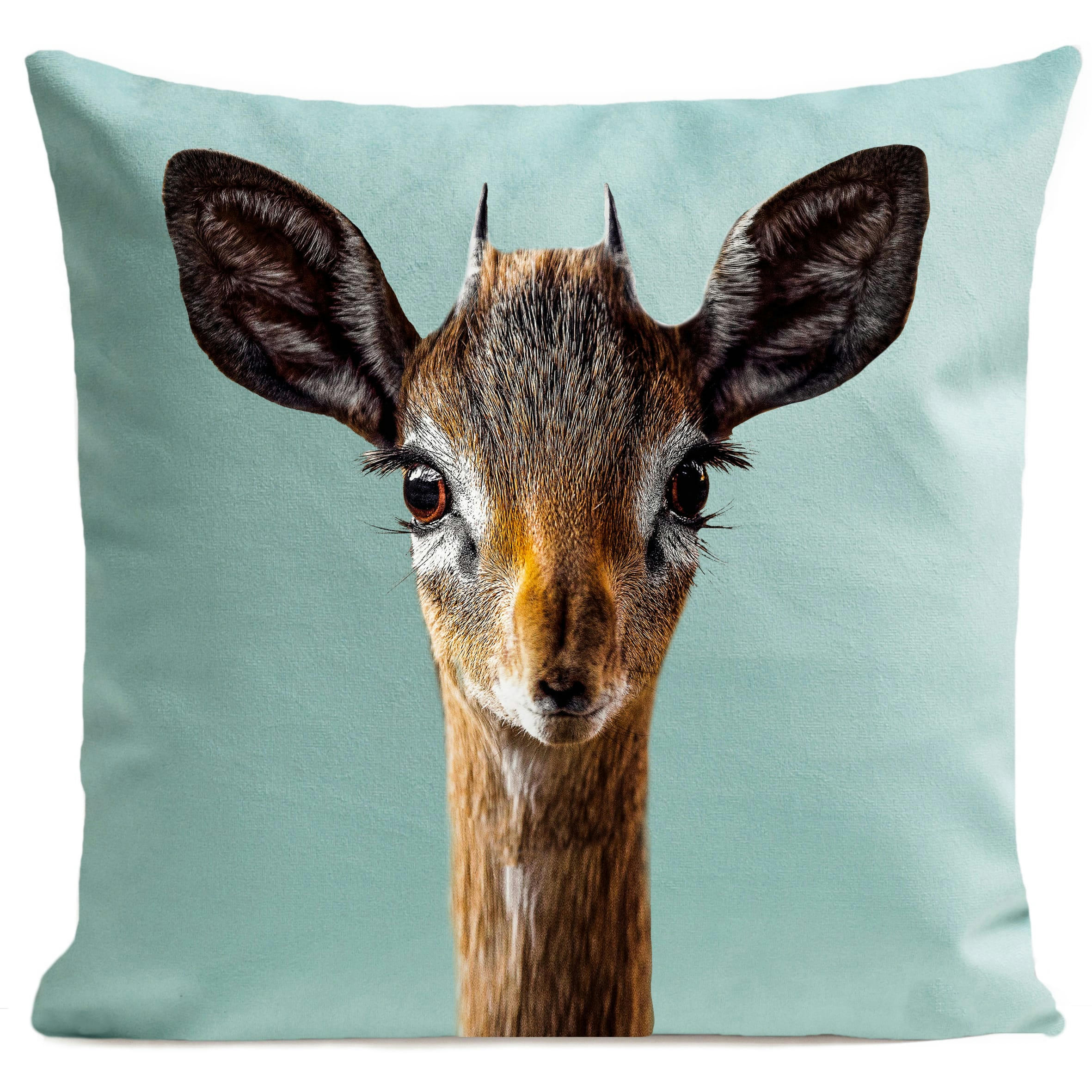 - Coussin animal faon suédine bleu 40x40cm