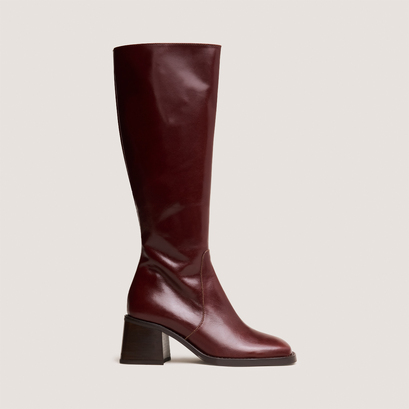 Bottes à talons et bouts carrésen cuir marron | DIOU
