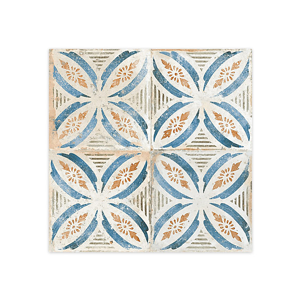 Carrelage Vintage effet Carreau ciment Bleu Arelate 45x45x0,95 cm Orlena - Sol et mur intérieur (vendu par carton de 1 m²) - RO'MA