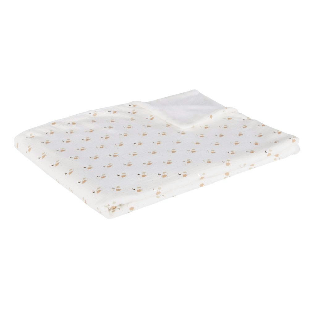 CLOUDY - Plaid bébé en gaze de coton biologique imprimé lune blanc et doré 75x100
