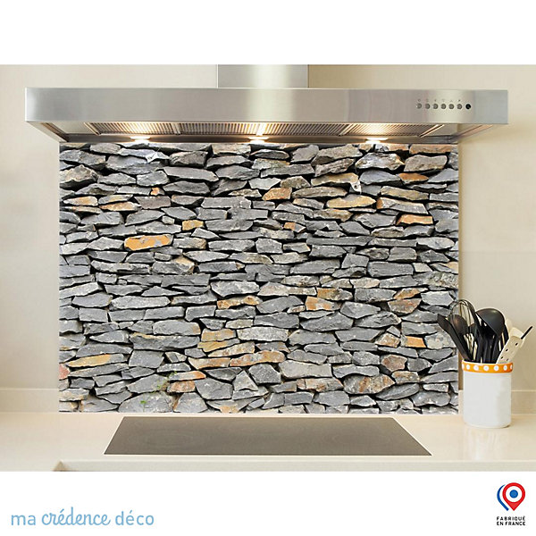 Crédence cuisine fond de hotte Mur de pierres - Verre trempé - L 90 cm x H 50 cm - MaCrédenceDéco