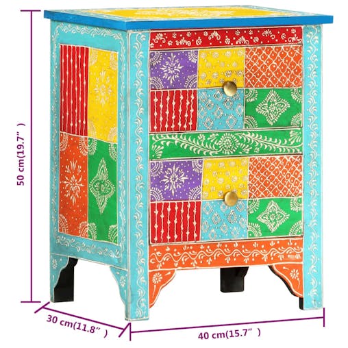 NNEVL Hand Painted Bedside Cabinet 40x30x50 cm Solid Mango Wood