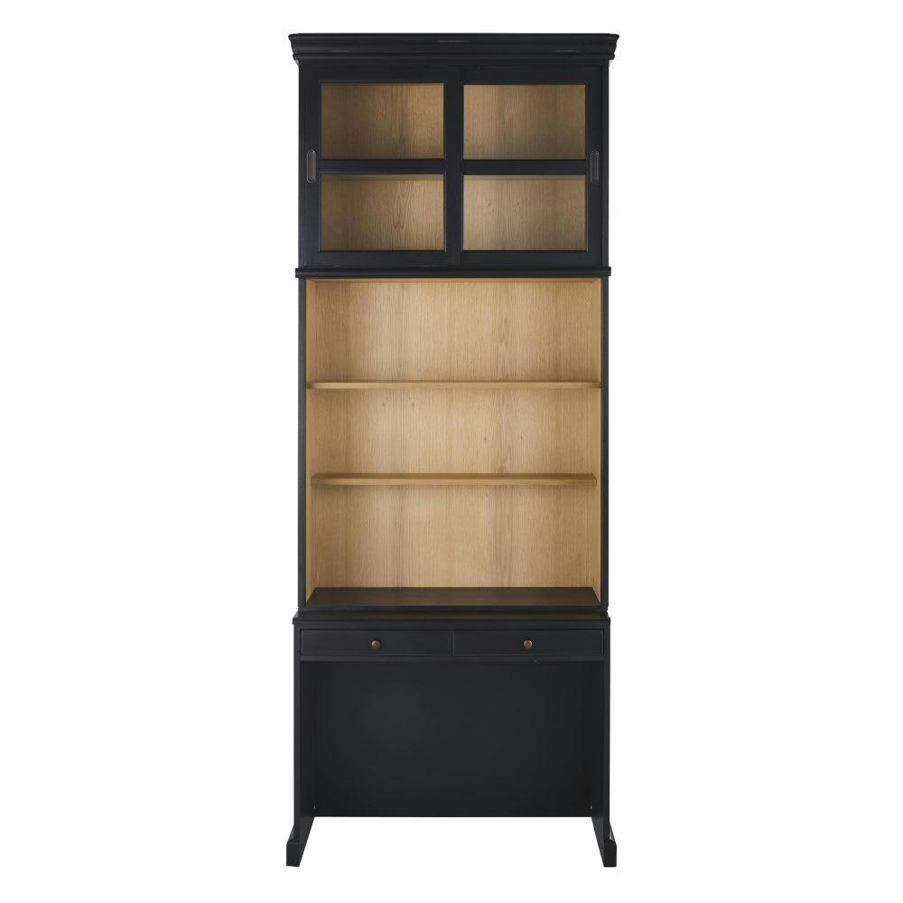 Versailles - Bibliothèque 2 portes avec bureau d'appoint noir