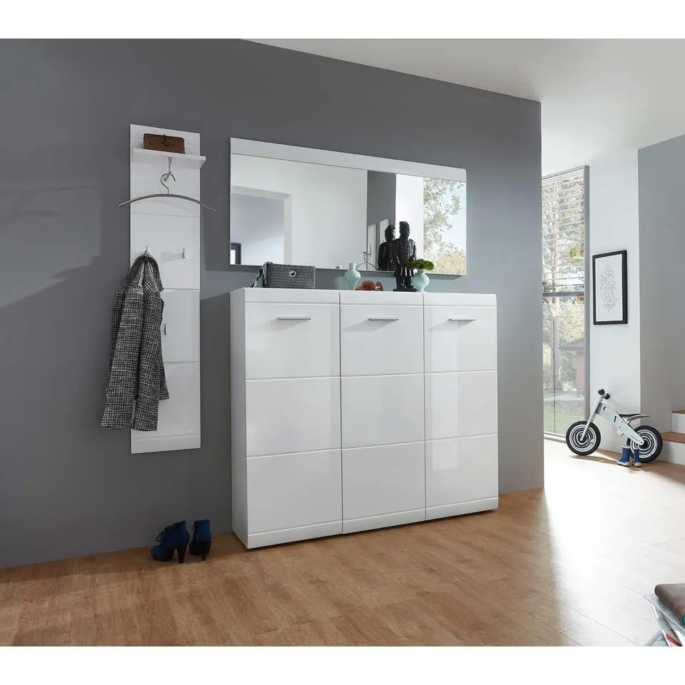 Schoenenkast Allan 134cm met 3 deuren - hoogglans wit