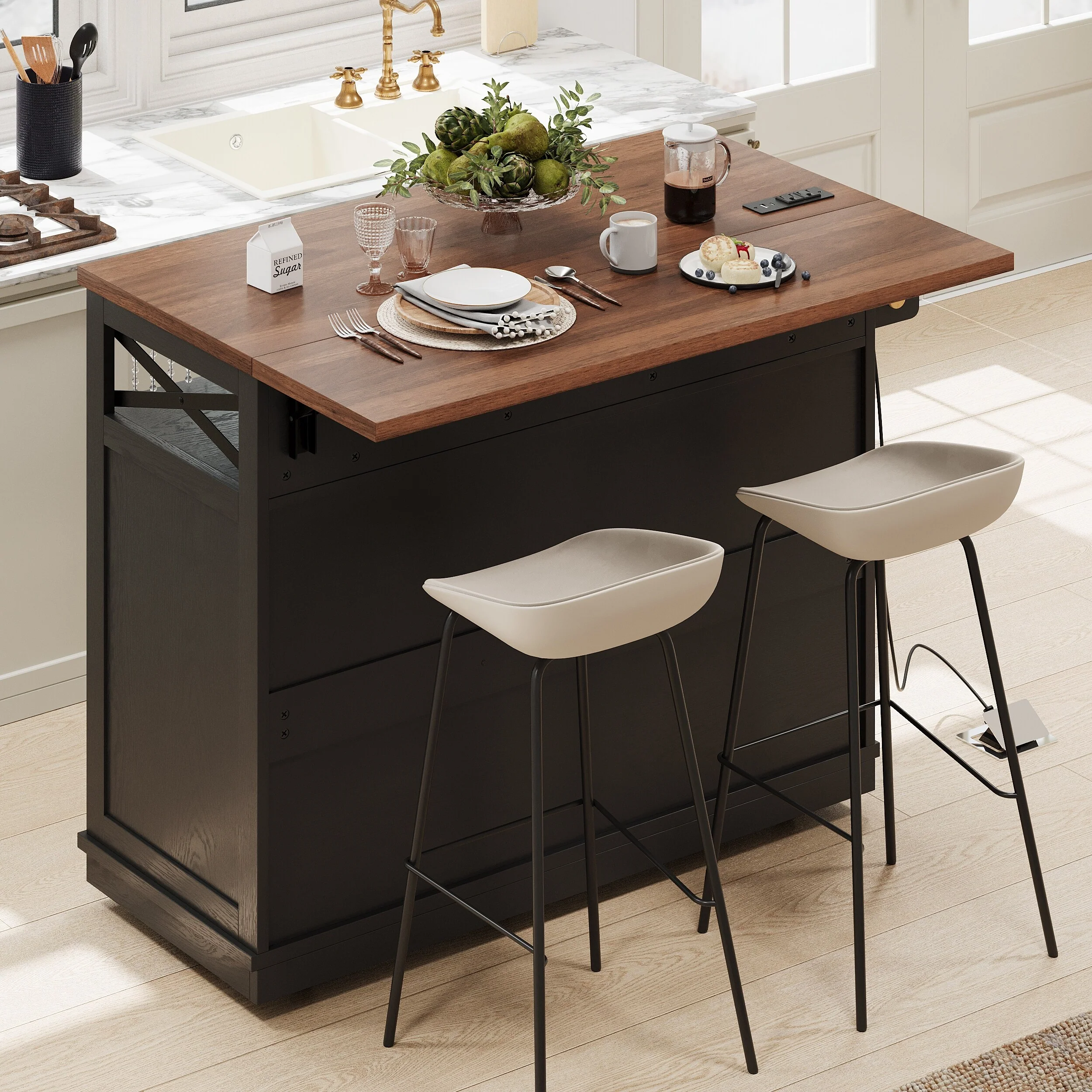 46.5'' Farmhouse Kitchen Island With Drape Of Beads(no include stool)