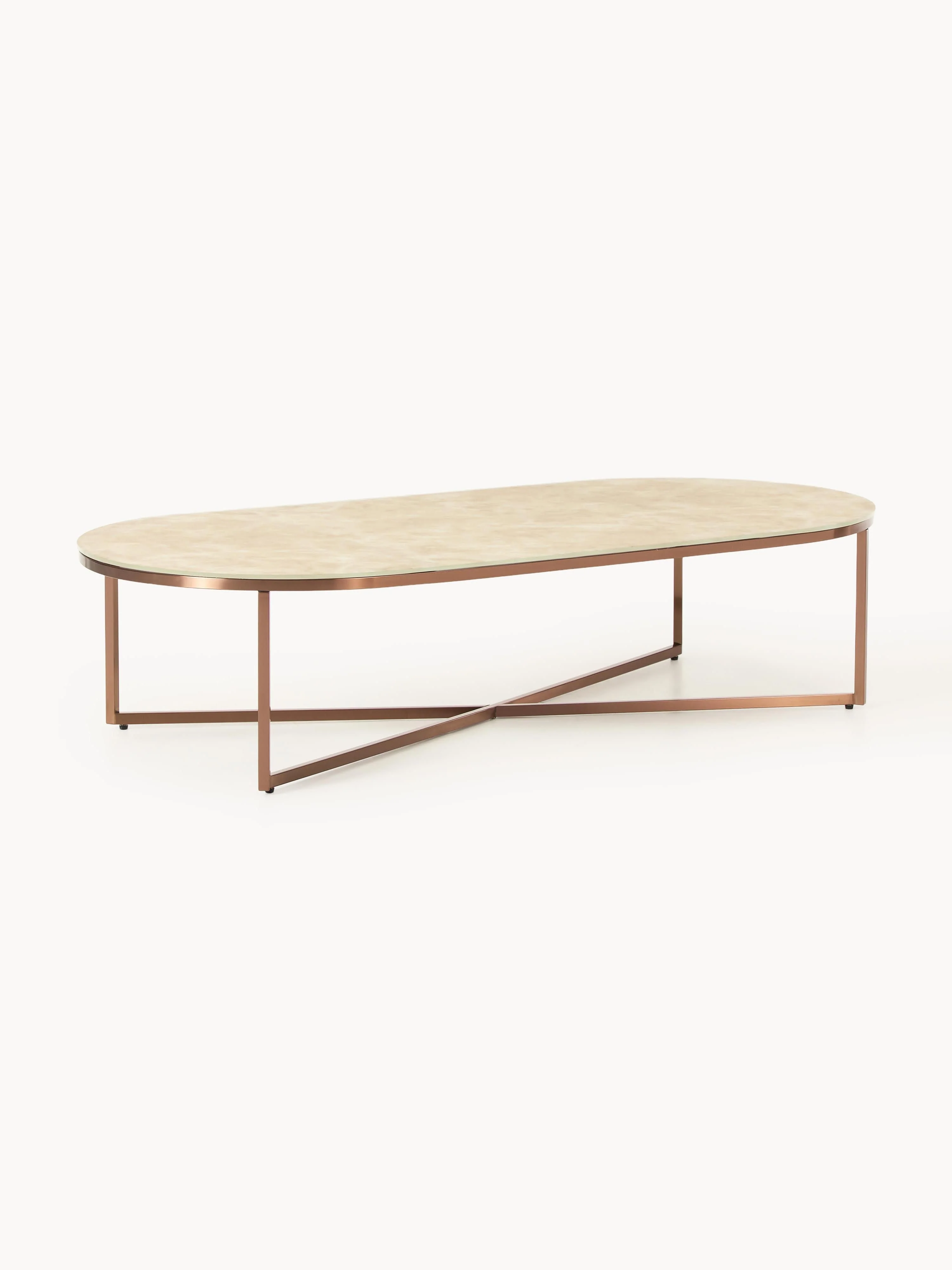 Ovaler Couchtisch Antigua mit Glasplatte in Marmor-Optik