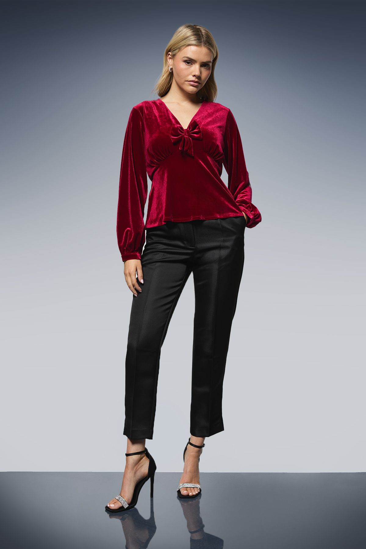 Dorothy Perkins Bow Detail Velvet Peplum Top