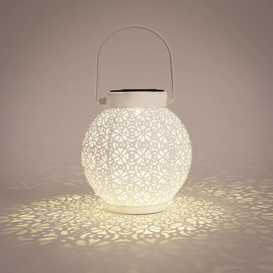 Solar lantaarn - voor buiten - H16 cm - wit - metaal - tafellamp