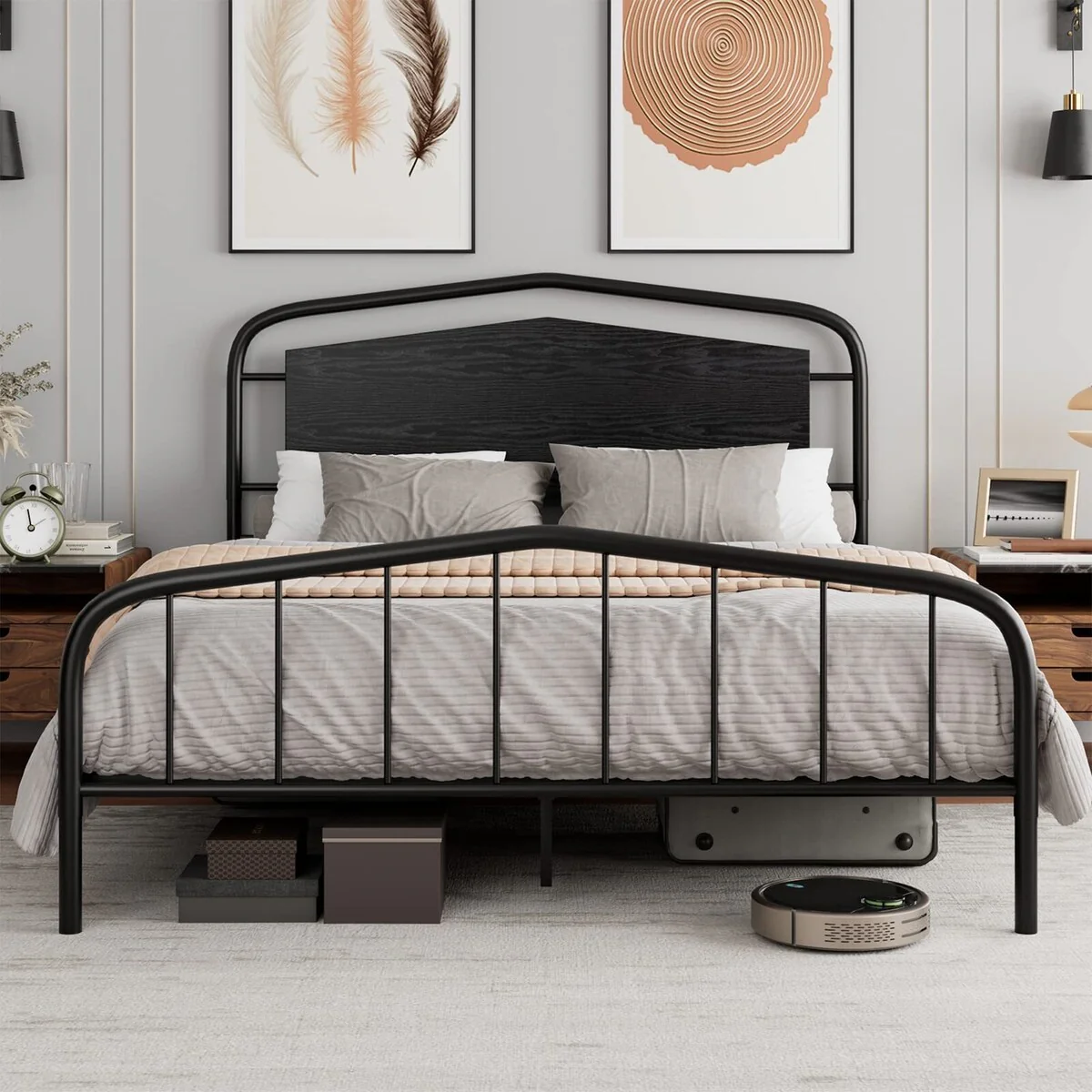 Bed Frame with Wooden Headboard and Footboard