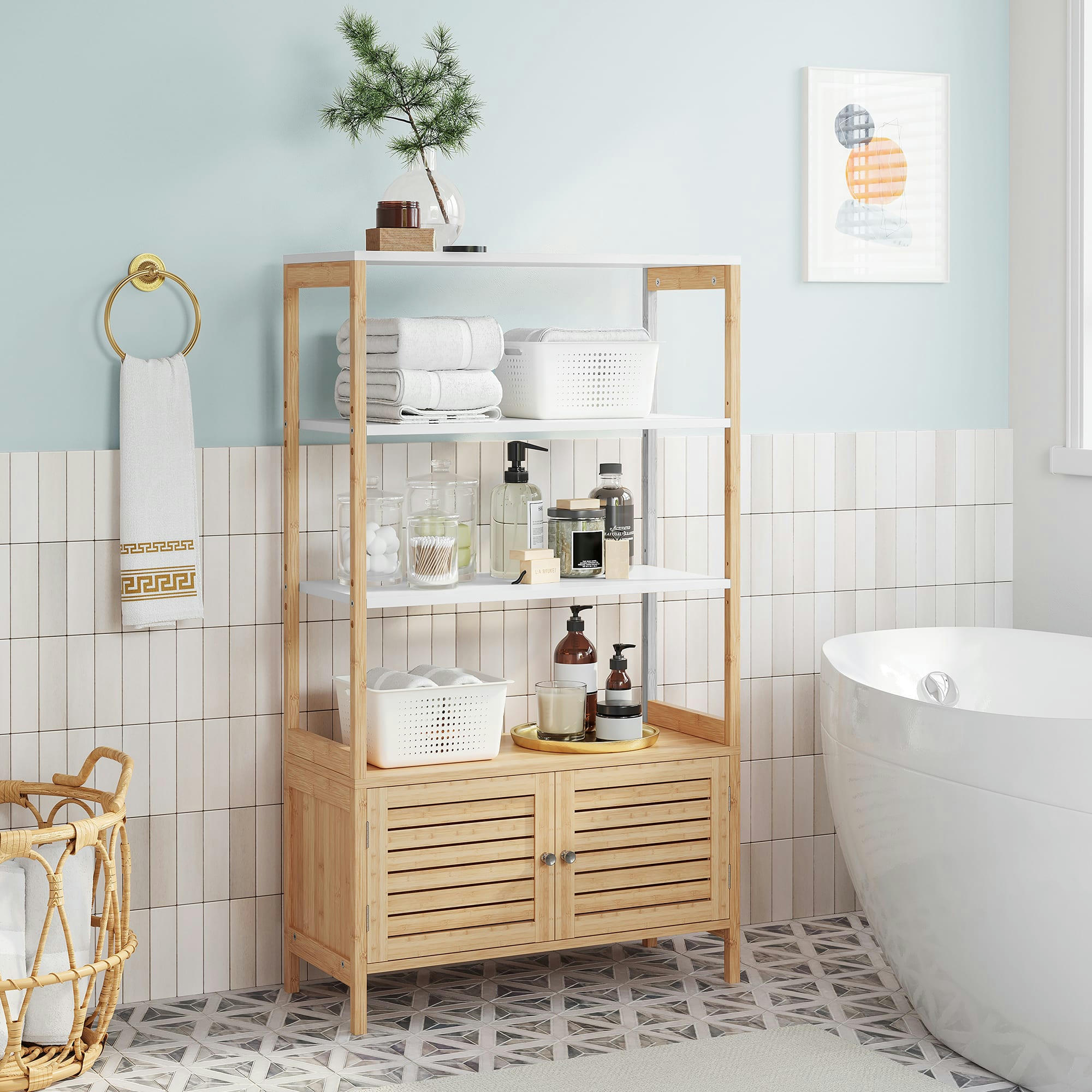 - Meuble de salle de bain 2 portes effet bois blanc