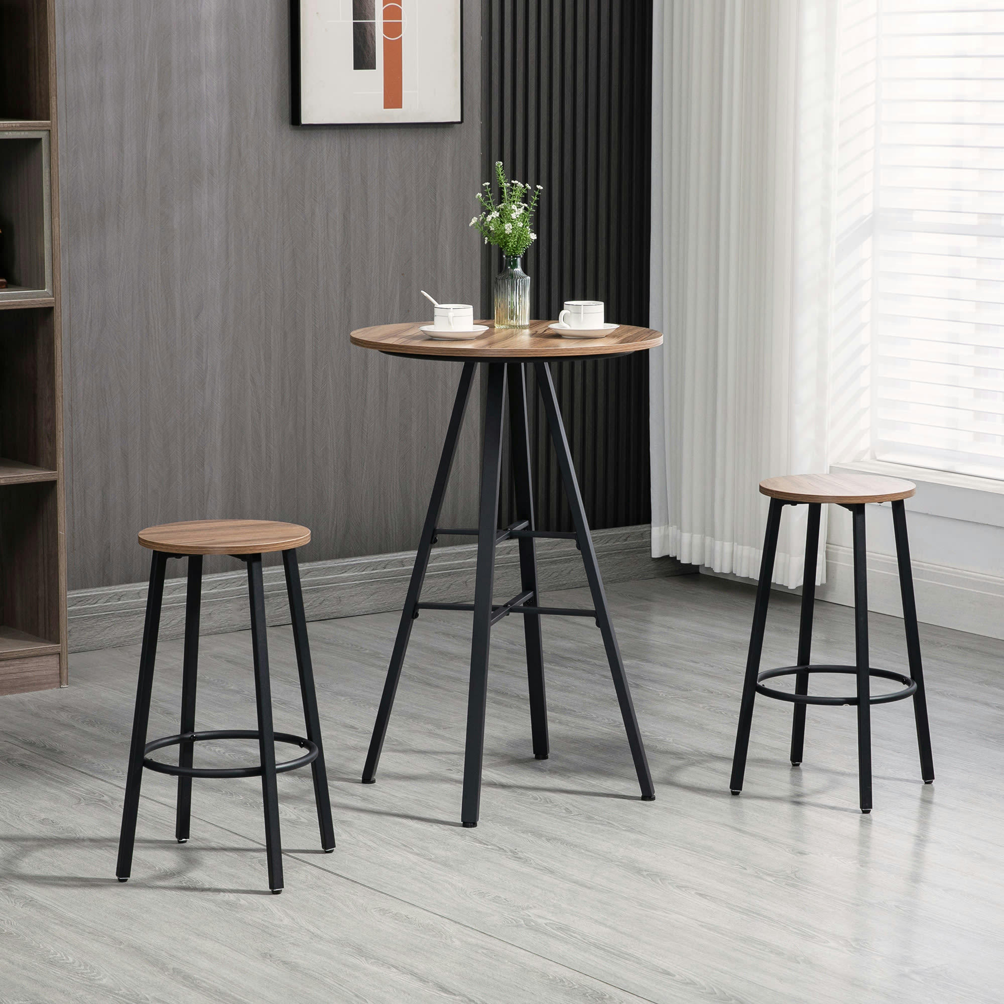 - Ensemble 2 places 3 pièces design industriel - acier noir aspect bois