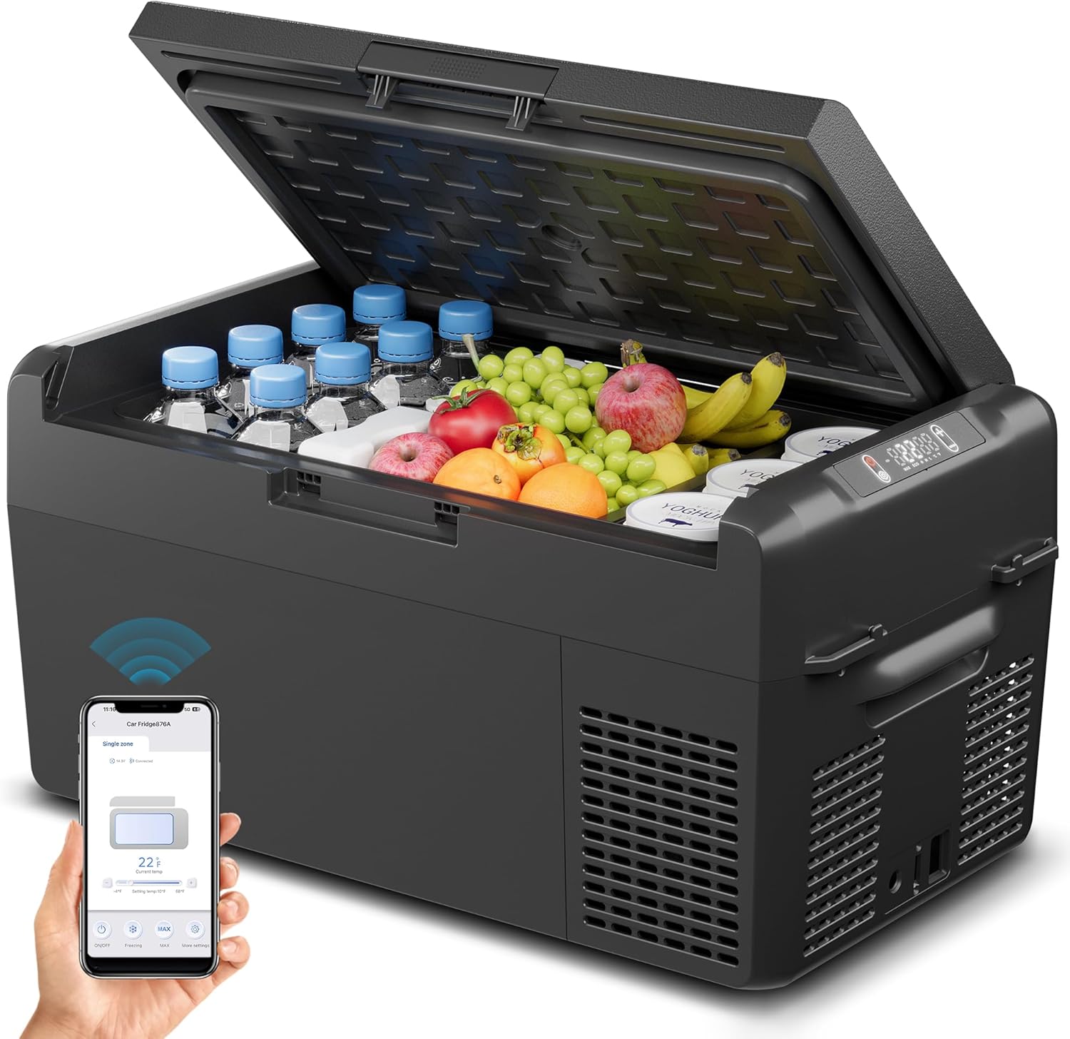 Feelfunn 12 Volt Refrigerator - 21QT(20L) Portable Freezer, Electric Cooler for Car Truck RV Van Camping & Road Trip, Fast Cooling Fridge with 12/24V DC & 110-240V AC for Vehicle & Home Use,-4℉~68℉