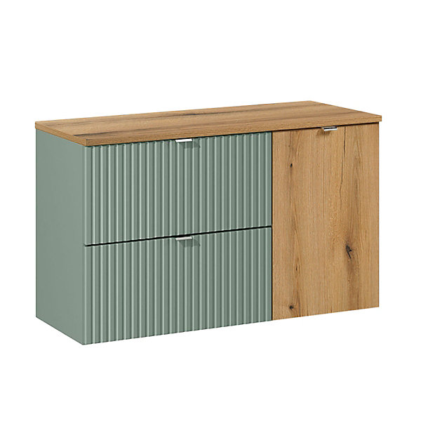 Meuble sous-vasque 100cm panier à linge Jade Vert et Bois