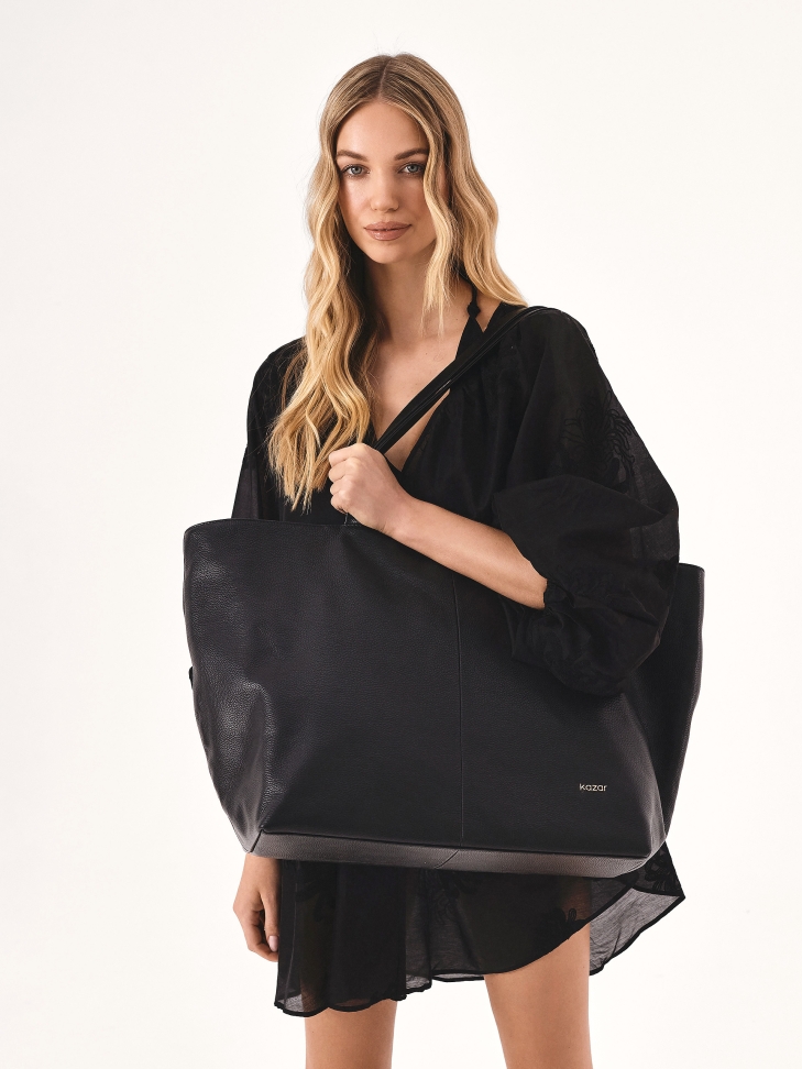 Large black shoulder bag with detachable pouch