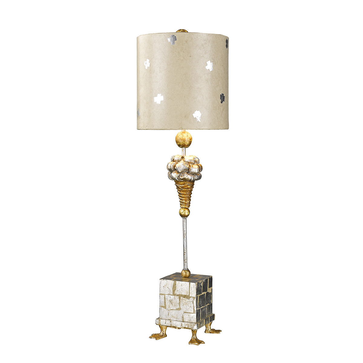 Lampa stołowa z abażurem srebrno-złota Pompadour X 1xE27x60WFlambeau