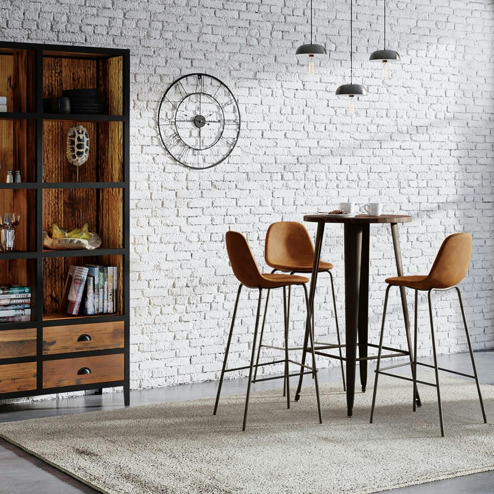 HENRIK - Chaise de bar 75 cm en cuir synthétique camel (lot de 2)