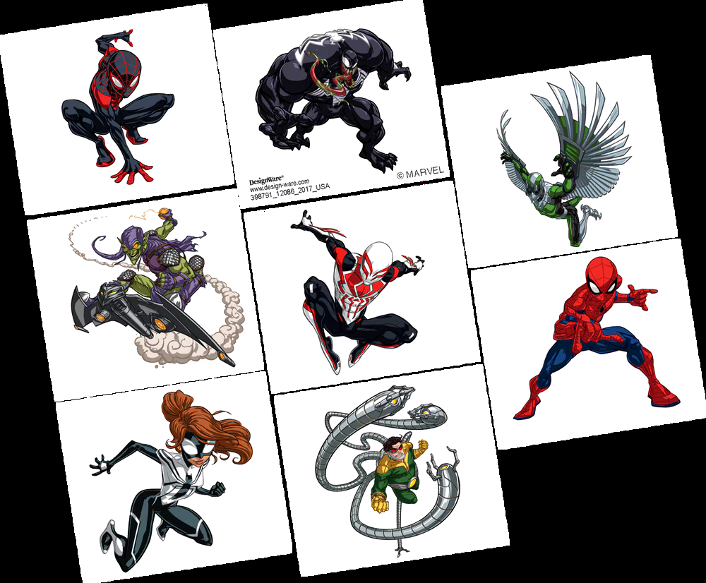 Disney Marvel Spider-Man Venom/Green Goblin Assorted Temporary Tattoos, Black/Red, 8-pk, Wearable Favours  for Birthdays