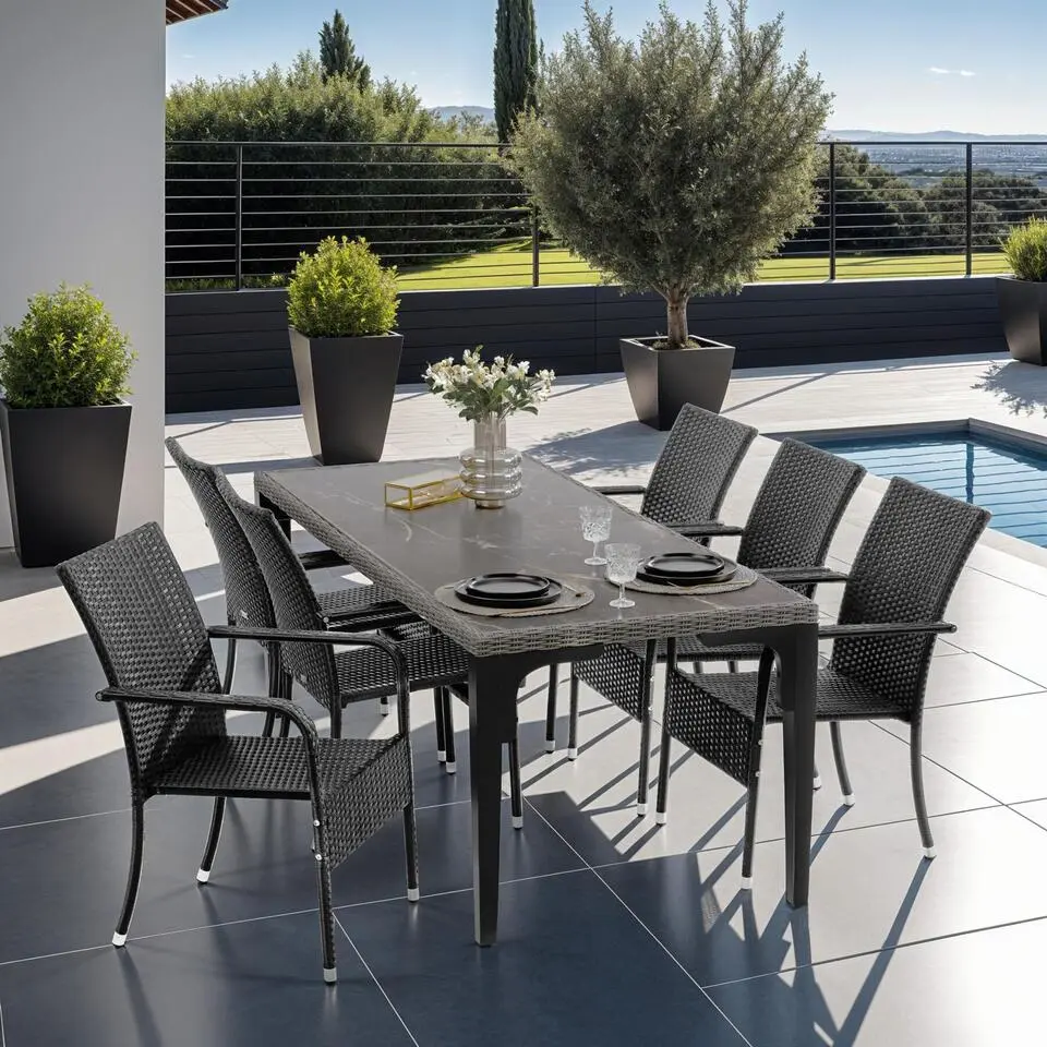 tectake 2 tuinstoelen - Wickerstoel Girona, stapelbaar, draagkracht 120 kg