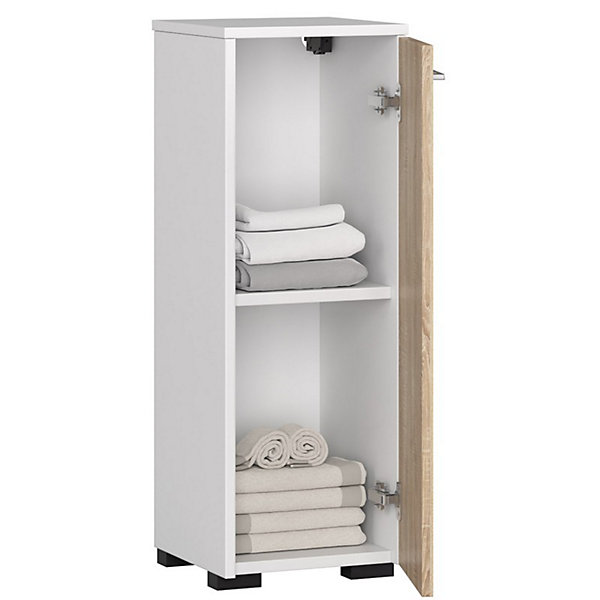 Armoire salle de bains AKORD FIN Blanche 30 cm 1 porte façade Chêne Sonoma 2 étagères 30x30x85 cm