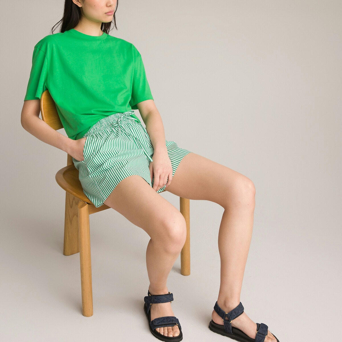 Short rayé en popeline