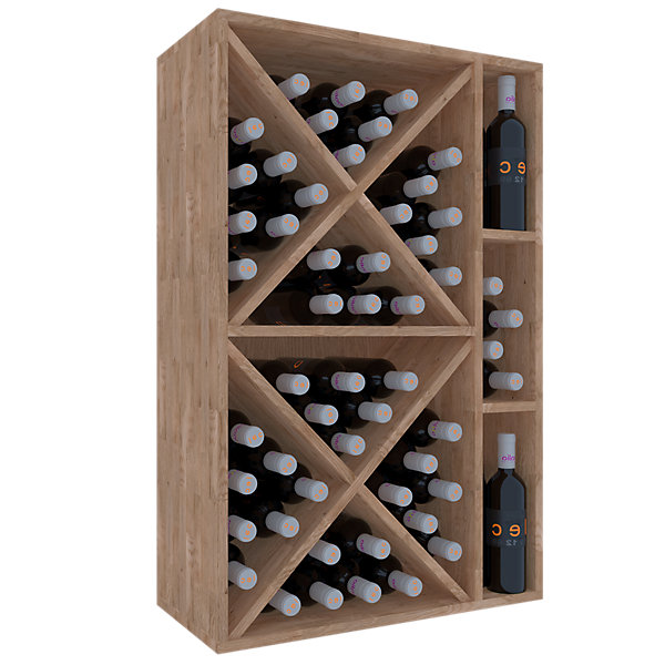 Meuble Range Bouteille de vin Série Godello en Pin Clair 60 bouteilles diamant et 3 cubicules droite