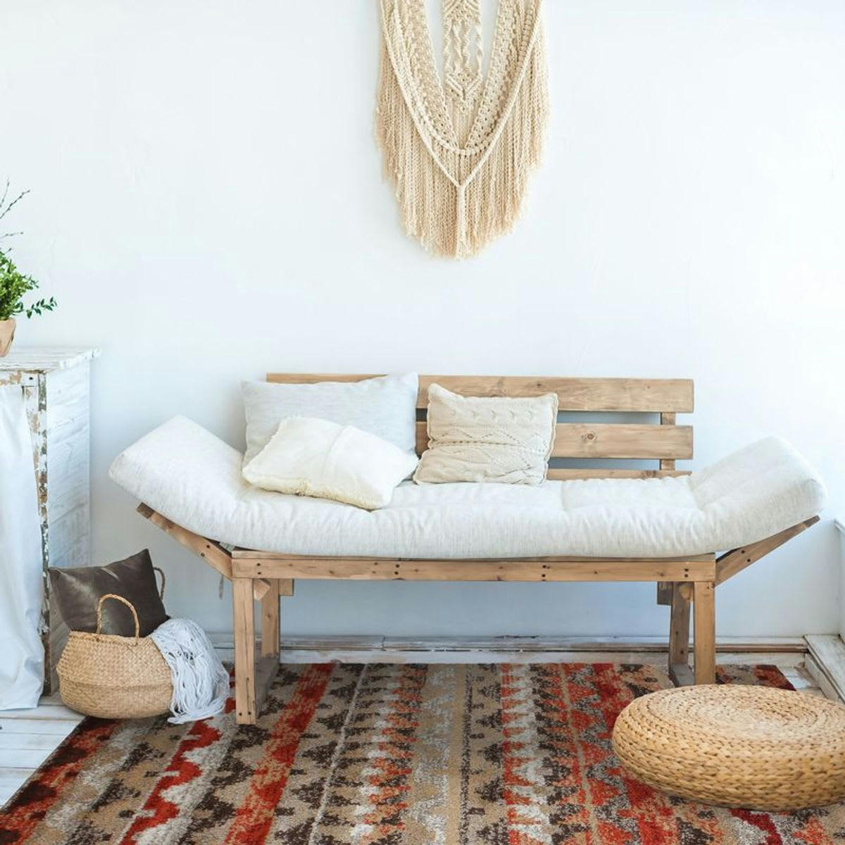 RIMINI - Tapis à poils longs imprimé ethnique rouge 133x190