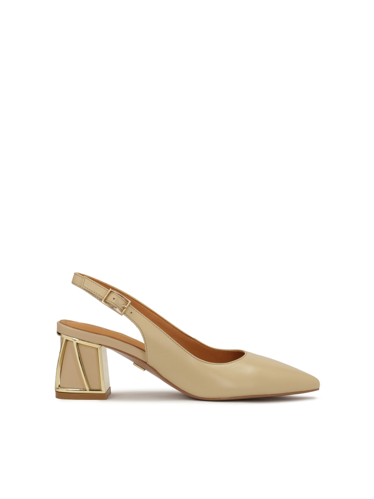 Beige pumps with decorative heel