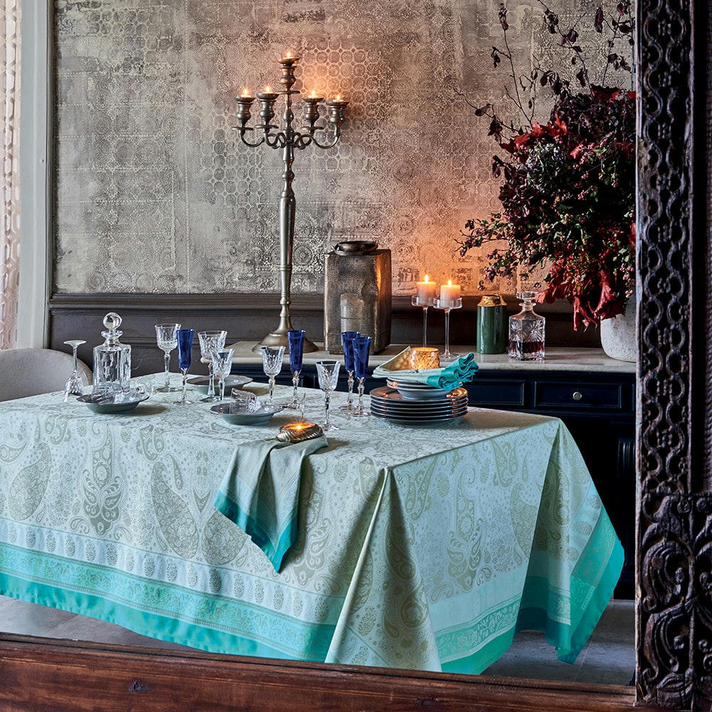 PONDICHERY LAGON - Nappe carrée antitache déperlant pur coton gris 174x174 cm