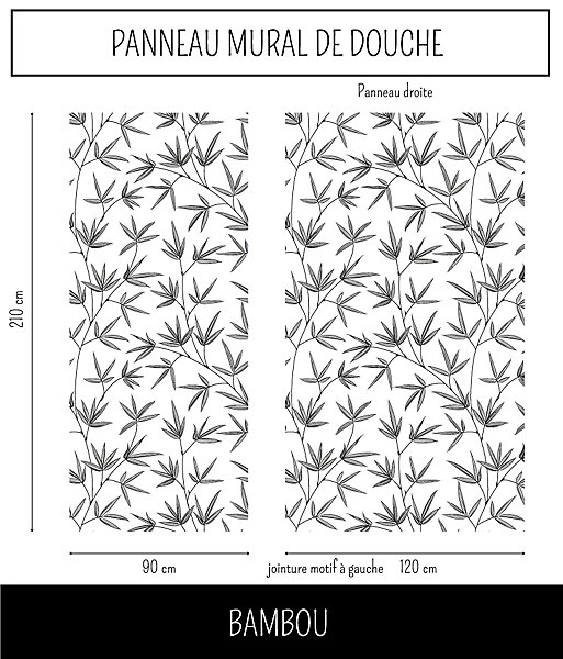 Panneau Mural Alu Douche salle de bain BAMBOU gris et blanc Panneau droite 120 cm x 210 cm Ma Nouvelle Déco