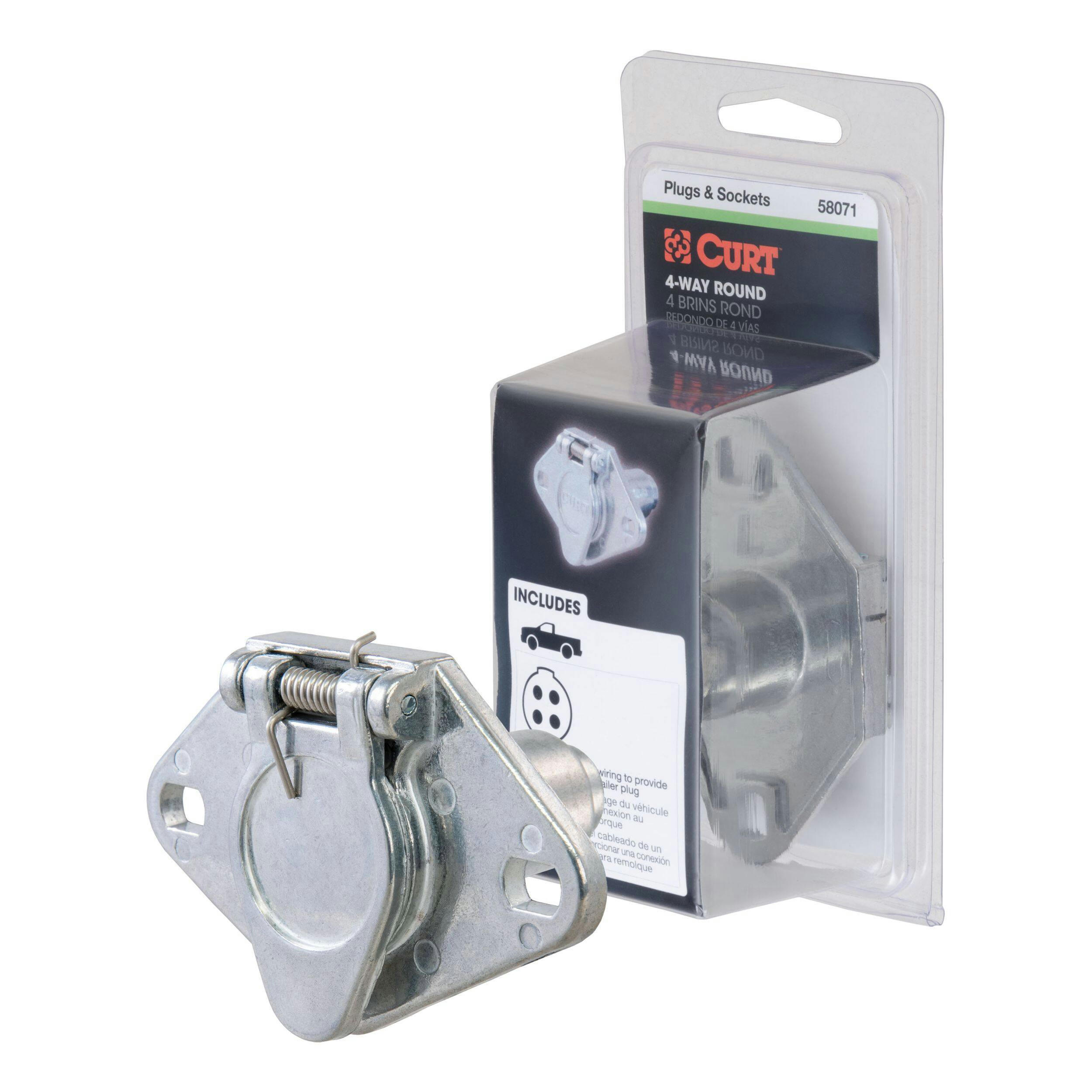 CURT 58071 4-Way Flat Vehicle Side Connector Plug & Socket