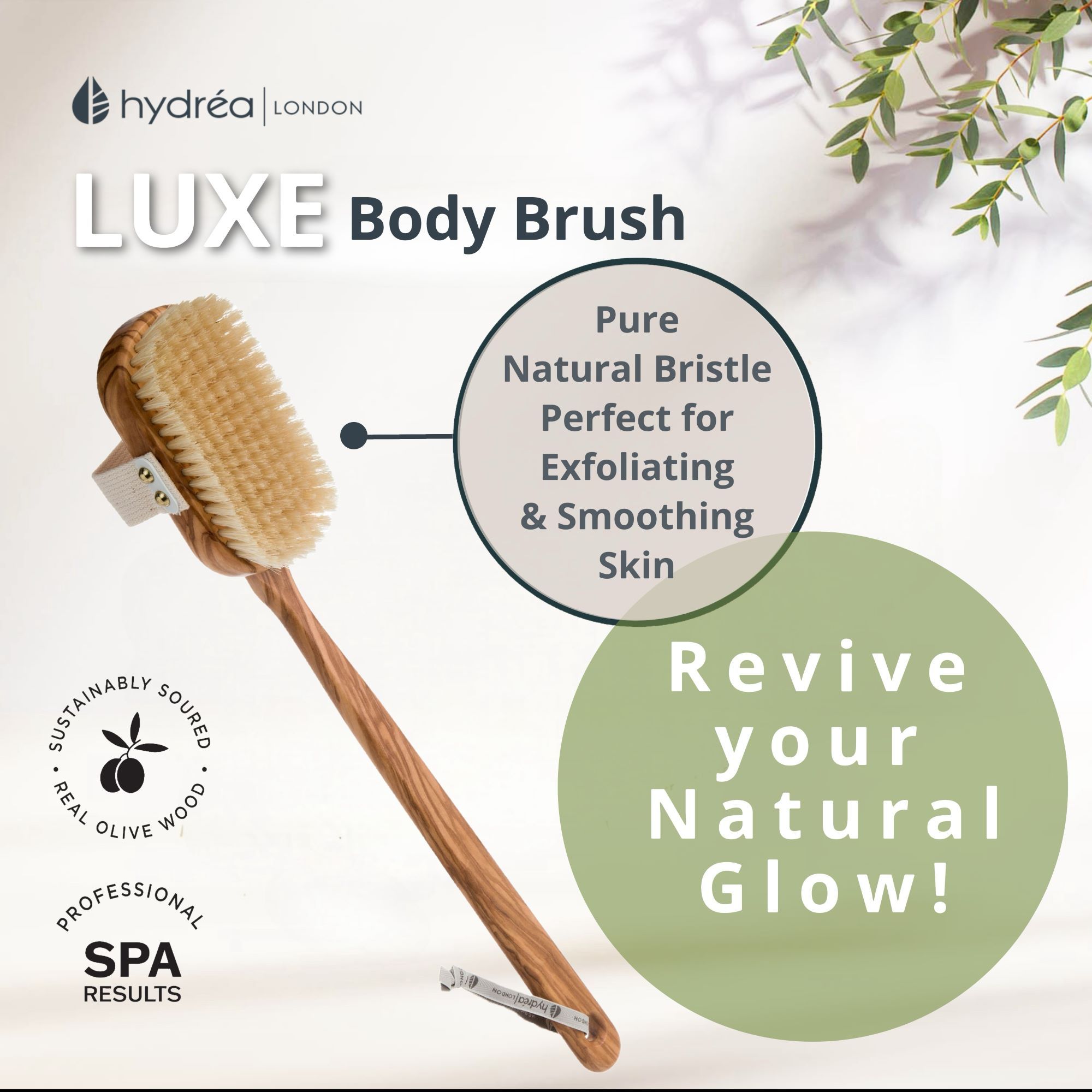 Hydrea London Luxe Olive Wood Body Brush with Natural Bristle