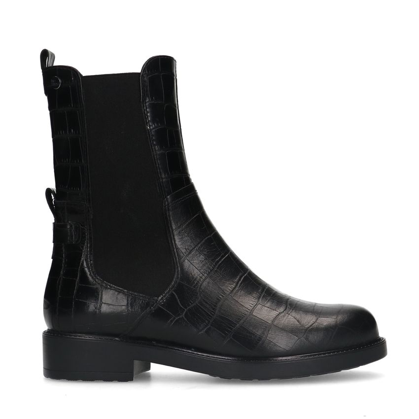 No Stress Zwarte leren chelsea boots met crocoprint