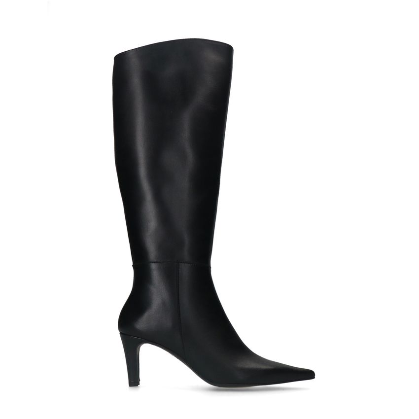 Manfield Zwarte leren hoge laarzen met hak