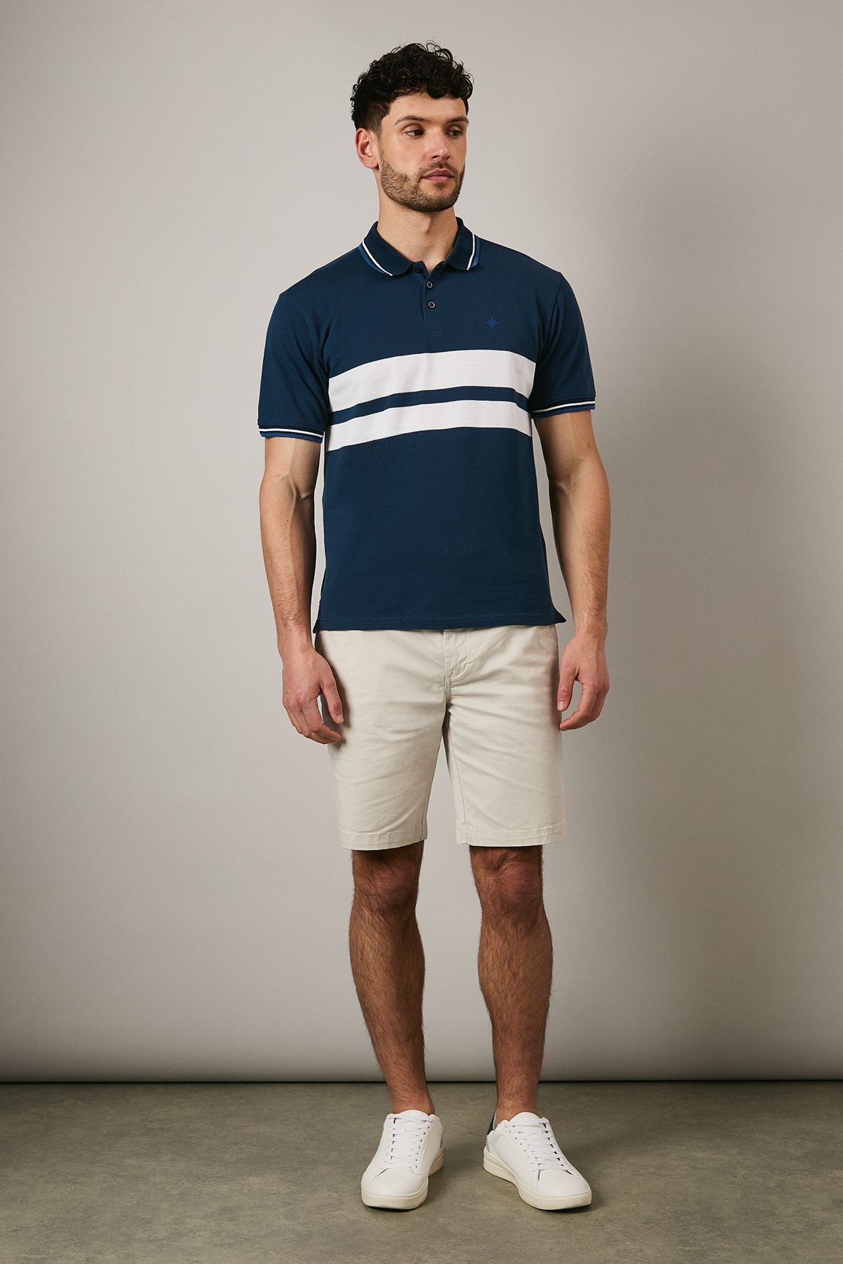 Maine Navy Carter Chest Stripe Polo Shirt