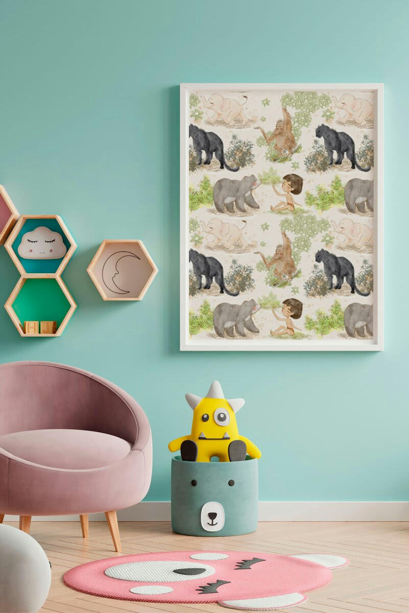 DECOWALL - Impression jungle encadrée en bois blanc 43X33 cm