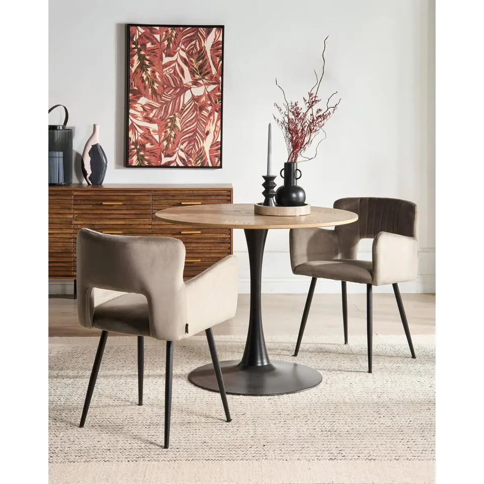 SANILAC - Eetkamerstoel set van 2 - Taupe - Fluweel