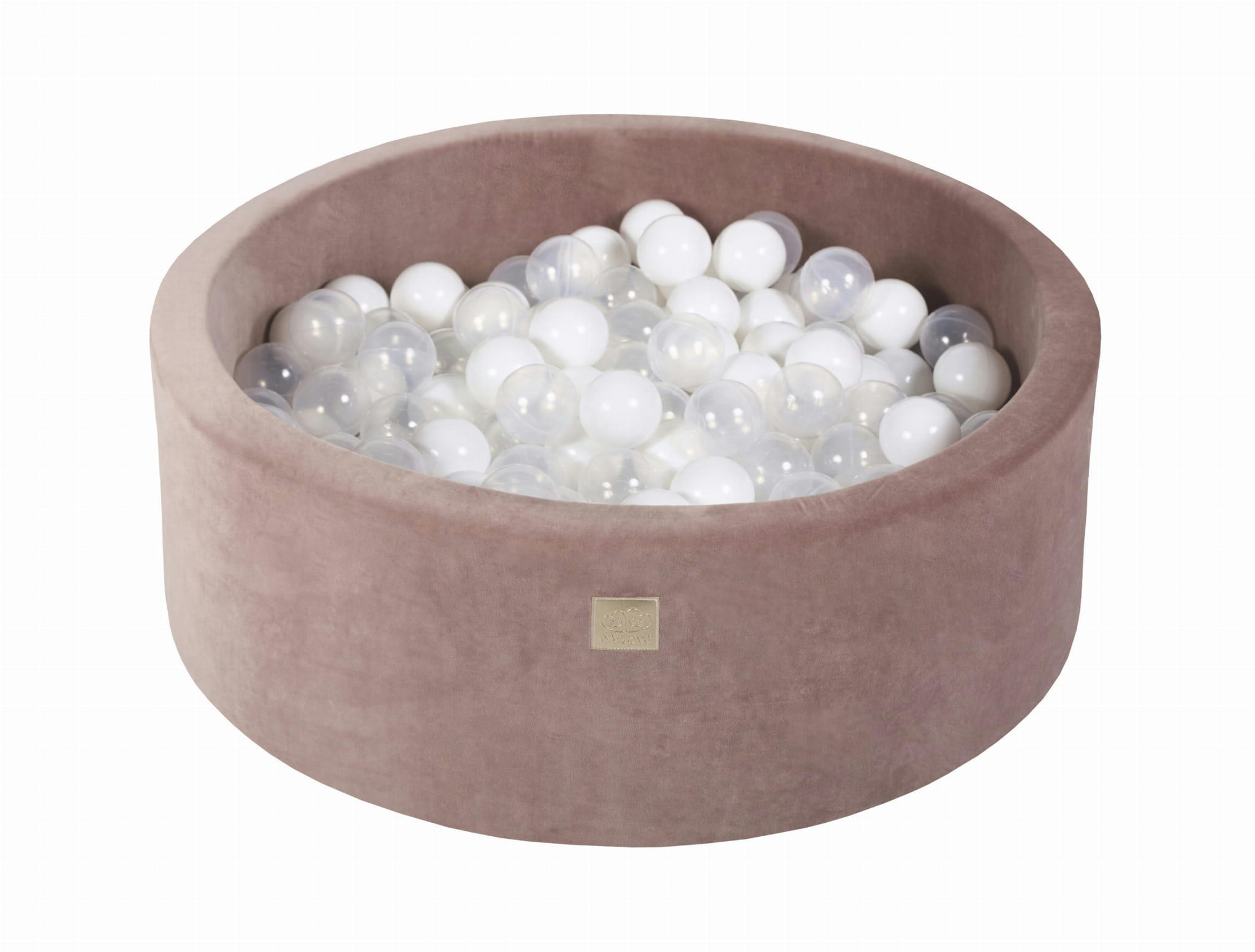 VELVET - Piscine en velours beige à balles blanches et transparentes H30cm