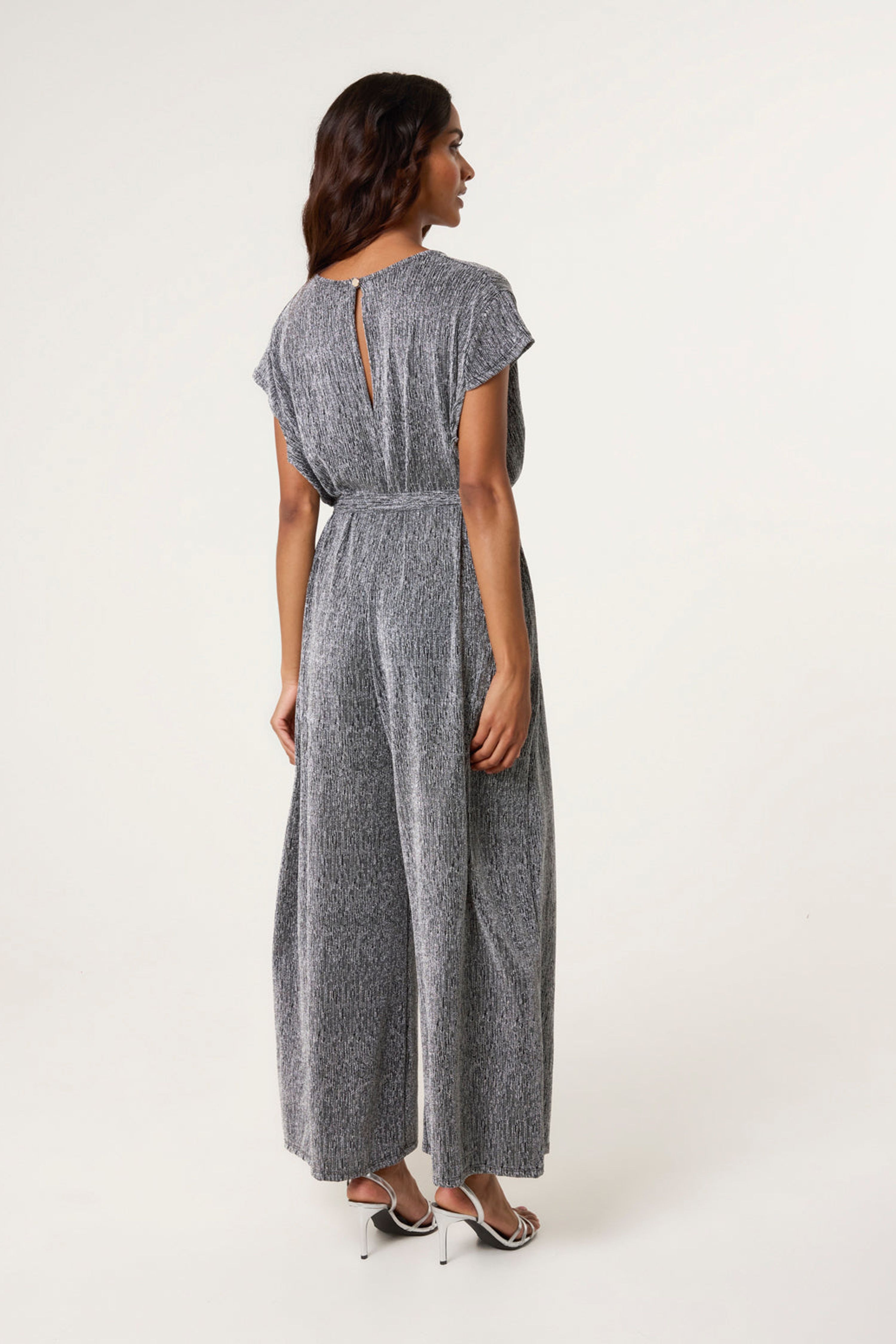 Blue Vanilla Black Metallic V Neck Jumpsuit