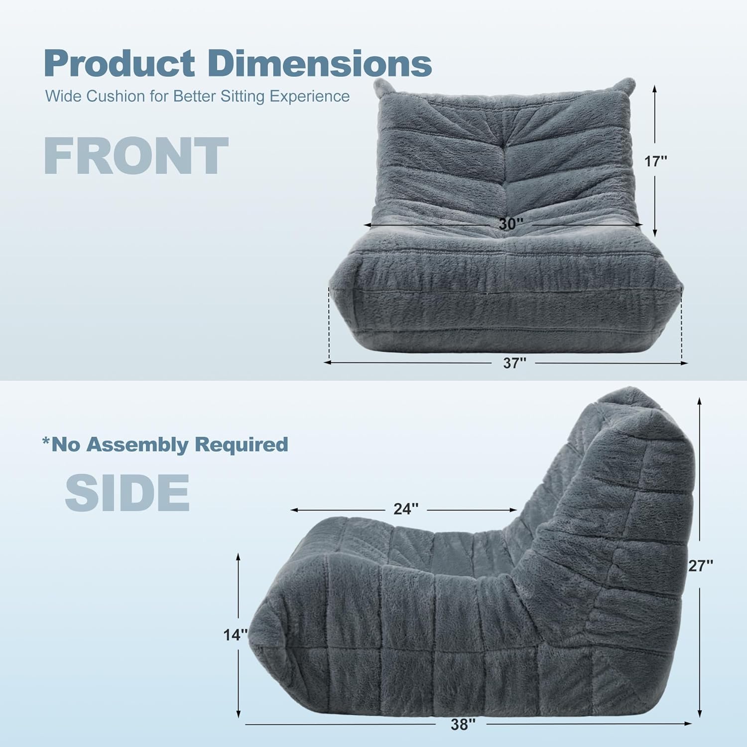 Bean Bag Chair Big Sofa Beanbag Chair for Adults Fireside Chair Bean Bag Lounger with Memory Foam Filled for Home,Apartment or Gaming Venue(Grey Plush Single)