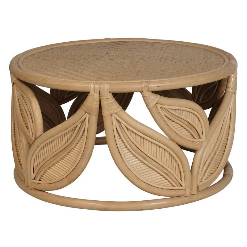 - Table basse feuilles en rotin et bambou
